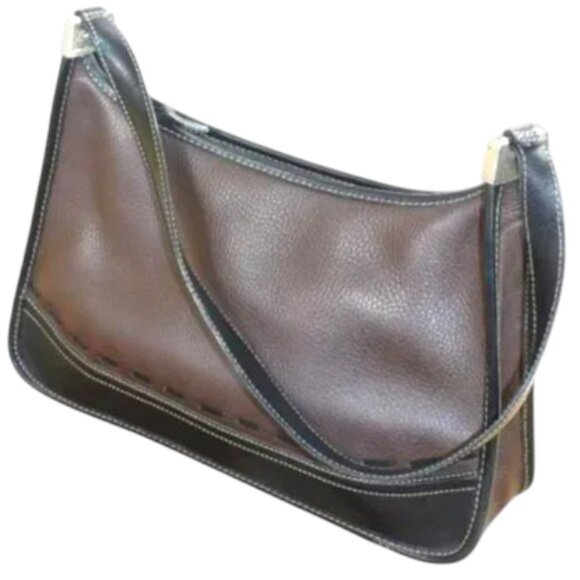 Brighton Handbags - Brighton Brown And Black Two Tone Leather Vintage Shoulder Style Bag